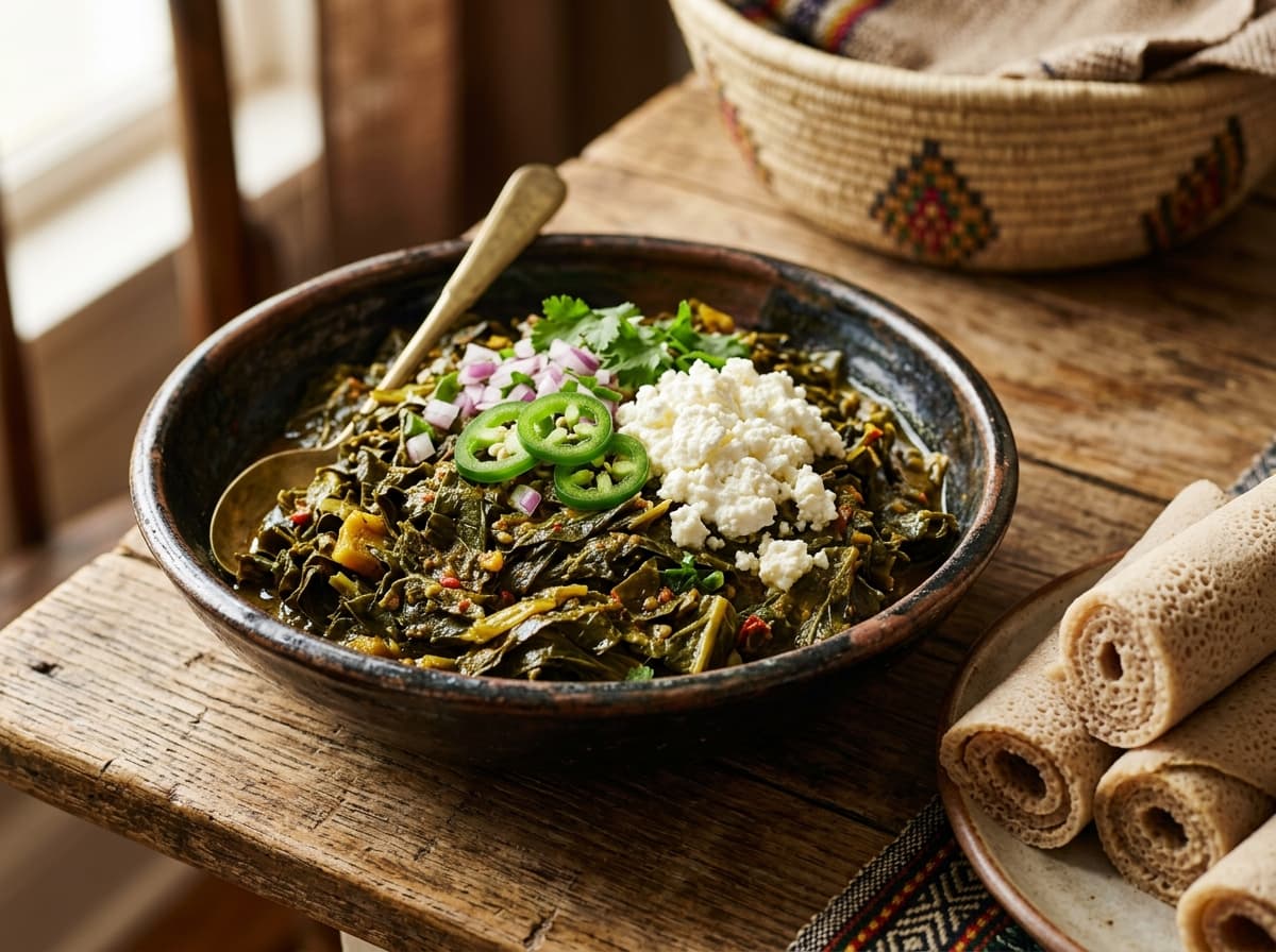 Gomen Wat with Ayib, a traditional dish